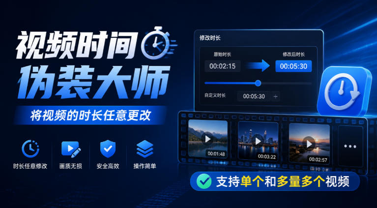 视频时间伪装大师,将视频的时长任意更改,支持单个和多量多个视频