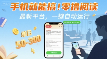 手机就能搞！零撸阅读挂G，最新平台，一键自动运行，随时随地挣，单日50-3张+【揭秘】