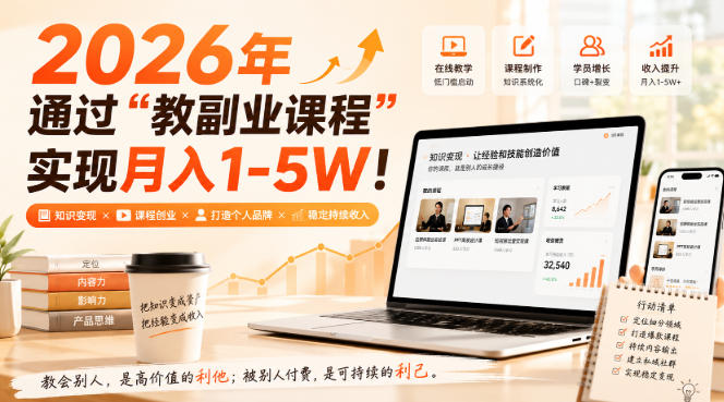 2026年通过“教副业课程”实现月入1-5W!毫无保留的全部教给你,长期稳定【揭秘】