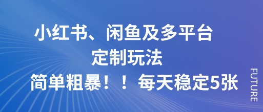 小红书、闲鱼及多平台定制玩法简单粗暴!每天稳定5张