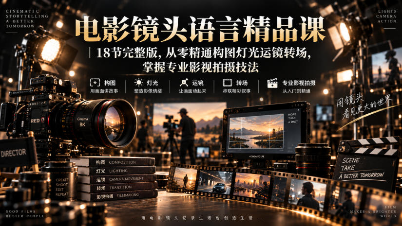 电影镜头语言精品课|18节完整版,从零精通构图灯光运镜转场,掌握专业影视拍摄技法