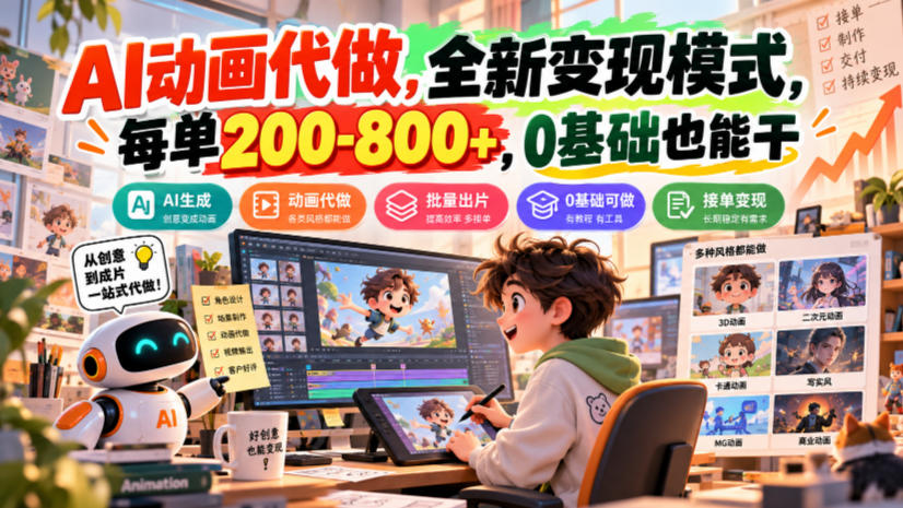 AI动画代做，全新变现模式，每单200-800+，0基础也能干【揭秘】