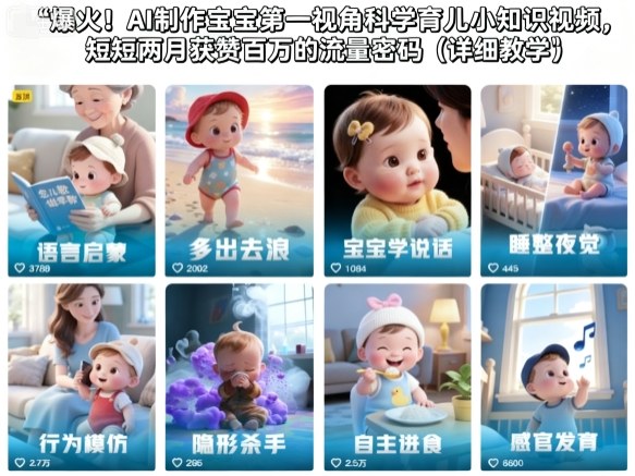 爆火！AI制作宝宝第一视角科学育儿小知识视频，短短两月获赞百万的流量密码（详细教学）
