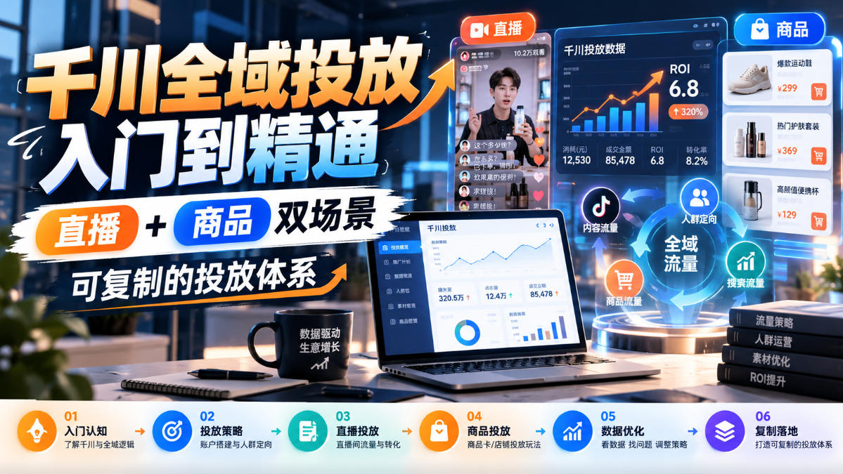 千川全域投放入门到精通，直播+商品双场景，可复制的投放体系（更新1026）