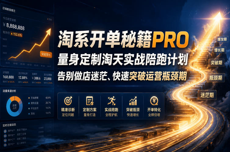 淘系开单秘籍PRO,量身定制淘天实战陪跑计划,告别做店迷茫、快速突破运营瓶颈期(更新261023)
